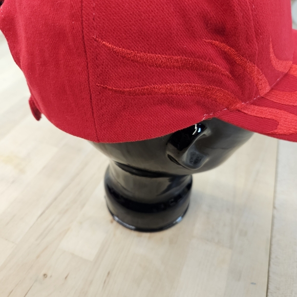 Nissin Red Flames Adjustable Strap Back Hat Red With Unknown Signature - Picture 3 of 7